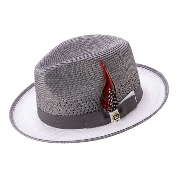MONTIQUE MENS GREY&WHITE 2 1/2" WIDE BRIM TWO-TONE FEDORA HAT. H94 - Picture 2 of 2